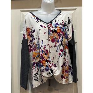 Women’s Umgee Top Waffle Texture Dolman Longsleeves Floral Print Size M